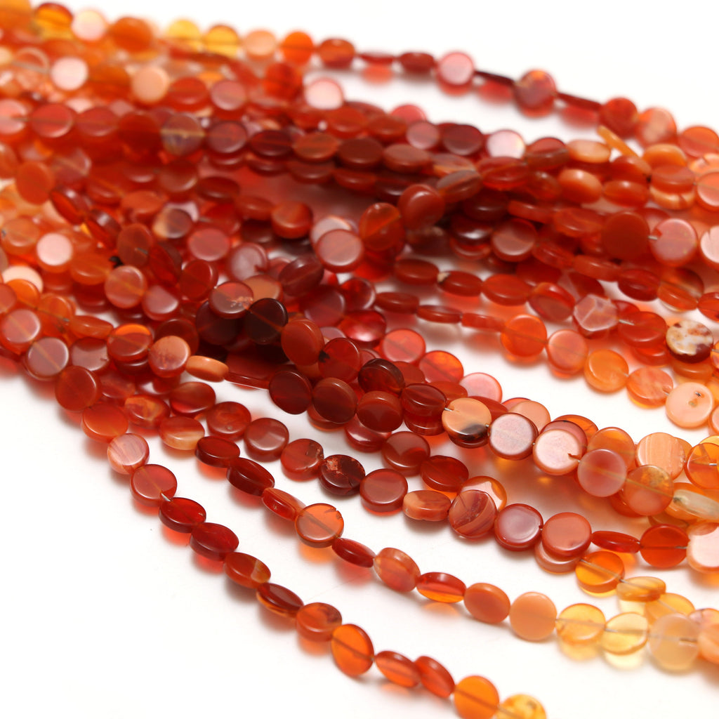 Natural Mexican Fire Opal Shaded Smooth Coin Beads | 5 mm to 6 mm | Fire Opal Beads | 18 Inch Full strand | Price Per Strand - National Facets, Gemstone Manufacturer, Natural Gemstones, Gemstone Beads