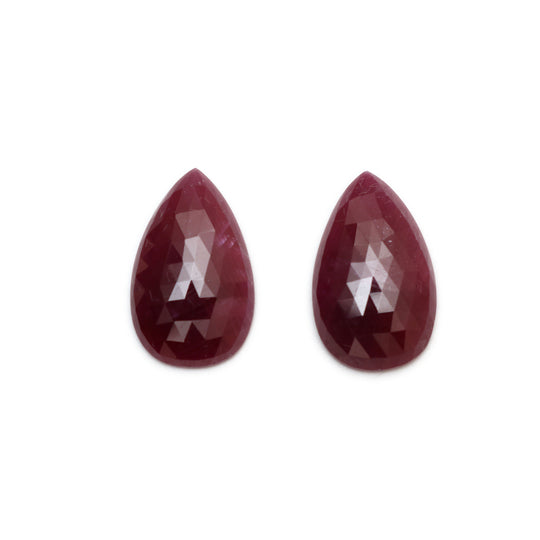 Natural Ruby Faceted Pear Shaped Rosecut Loose Gemstone, 24x15x5 mm, Rose cut Gemstone, Pair ( 2 Pieces )