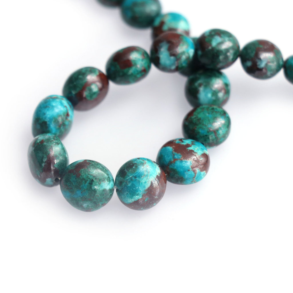 Chrysocolla Smooth Coin Beads, Chrysocolla Gemstone Coin - 8 mm to 10 mm-Gemstone Chrysocolla Smooth, Briolette Coin,8 Inch Strand - National Facets, Gemstone Manufacturer, Natural Gemstones, Gemstone Beads