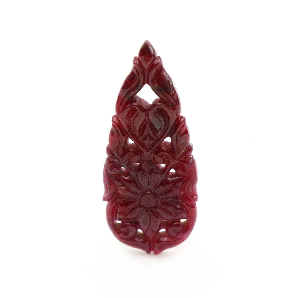 Natural Ruby Carving Pear Shaped Loose Gemstone - 19x48 mm - Ruby Pear, Ruby Carving Loose Gemstone, Pair (2 Pieces) - National Facets, Gemstone Manufacturer, Natural Gemstones, Gemstone Beads