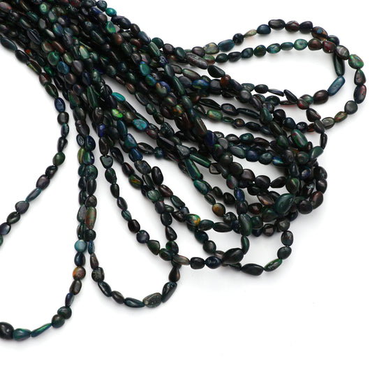 Black Opal Smooth Oval Tumble Beads, 6x3 mm to 7x6 mm, Opal Jewelry Making Beads, 8 Inch/ 46 Cm Full Strand, Price Per Strand