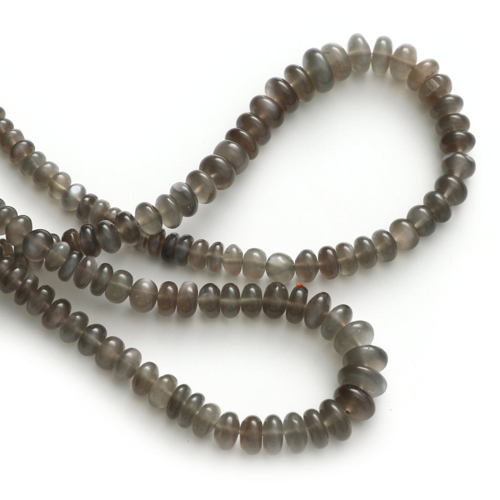 Grey Moonstone smooth Roundel Beads, 5 mm to 8.5 mm, Grey Moonstone Beads - Gem Quality , 8Inch \ 16 Inch Full Strand, Price Per Strand - National Facets, Gemstone Manufacturer, Natural Gemstones, Gemstone Beads