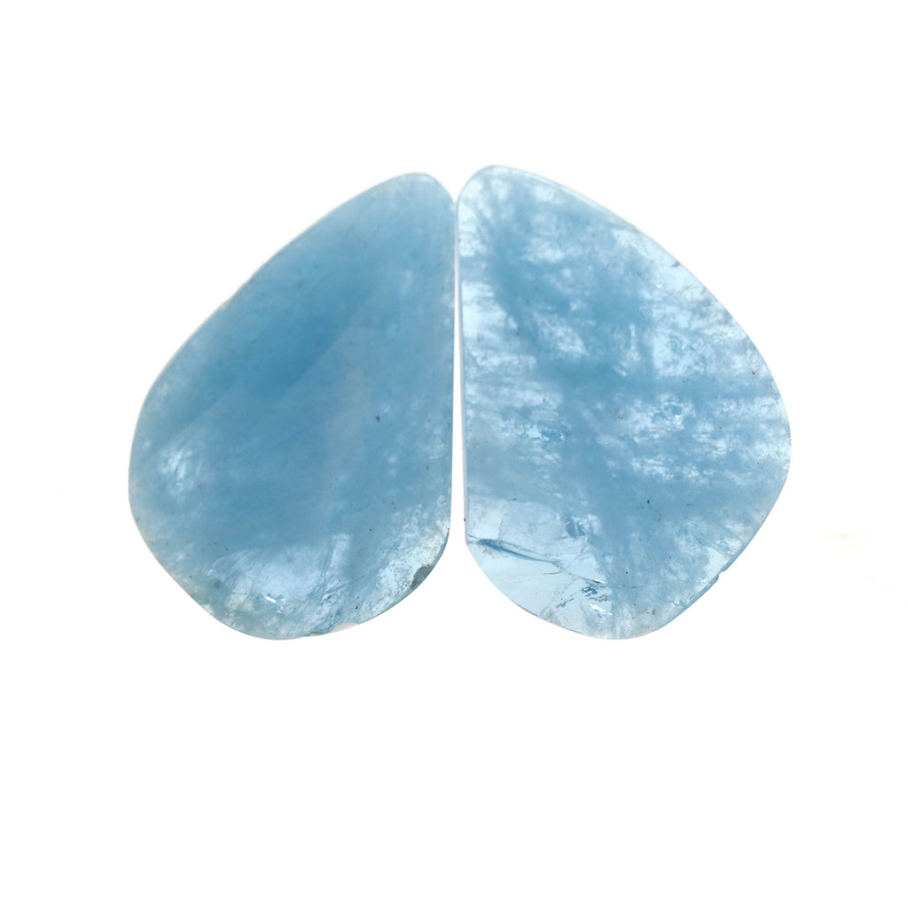 Natural Aquamarine Organic Faceted Loose Gemstone -19x29mm- Aquamarine Organic ,Loose Gemstone, Pair (2 Pieces) - National Facets, Gemstone Manufacturer, Natural Gemstones, Gemstone Beads