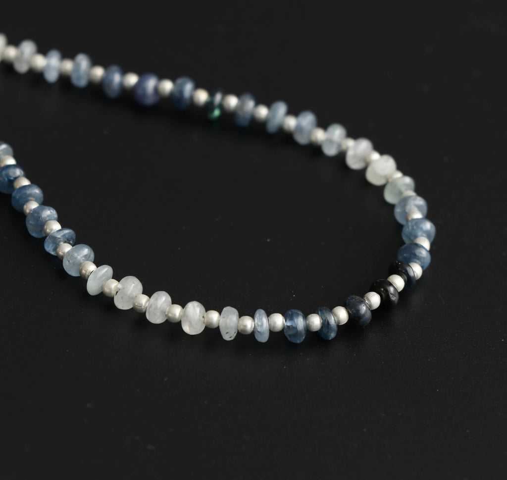 Blue Sapphire Smooth Beads With Metal Spacer - 4mm to 5mm - Blue Sapphire Beads - Gem Quality , 8 Inch/ 20 Cm Full Strand, Price Per Strand - National Facets, Gemstone Manufacturer, Natural Gemstones, Gemstone Beads
