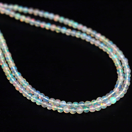Natural Ethiopian Opal Smooth Round Balls Beads - 3.5 mm To 4 mm - Opal Jewelry Making Beads, 18 Inches Full Strand, Price Per Strand