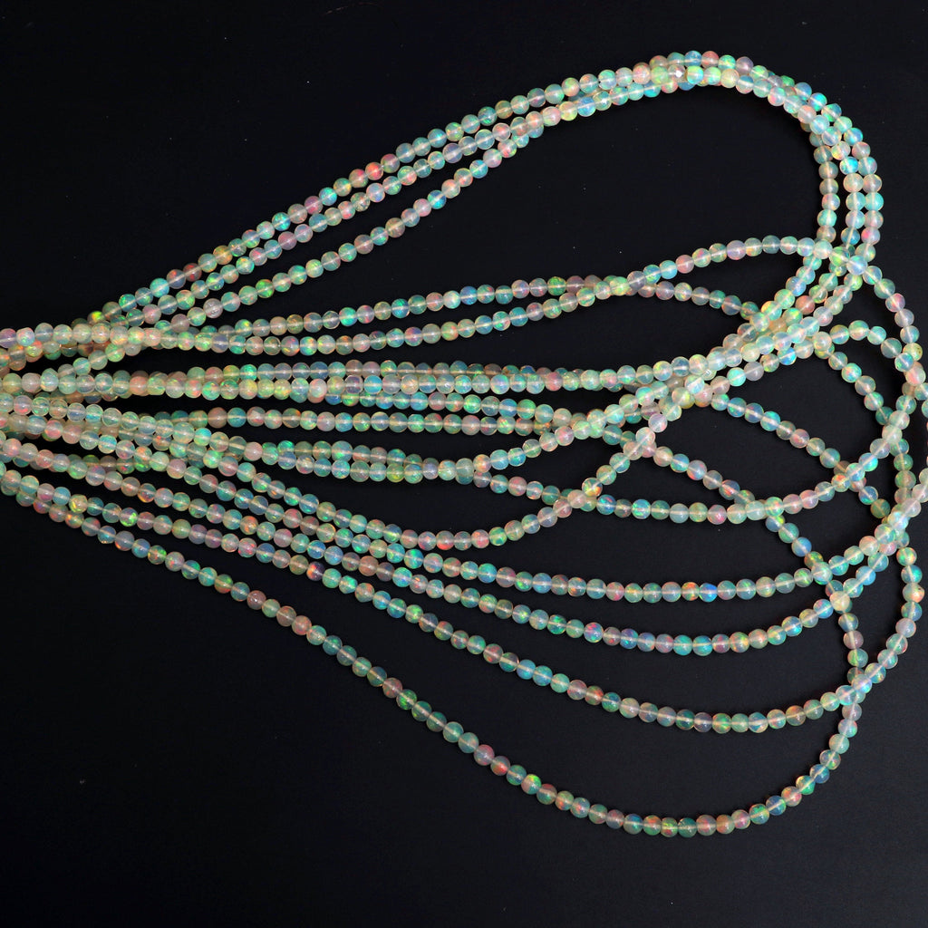 Natural Ethiopian Opal Smooth Round Balls Beads - 4 mm - Gem Quality, Ethiopian Opal , 8 Inches / 18 Inches Full Strand, Price Per Strand - National Facets, Gemstone Manufacturer, Natural Gemstones, Gemstone Beads
