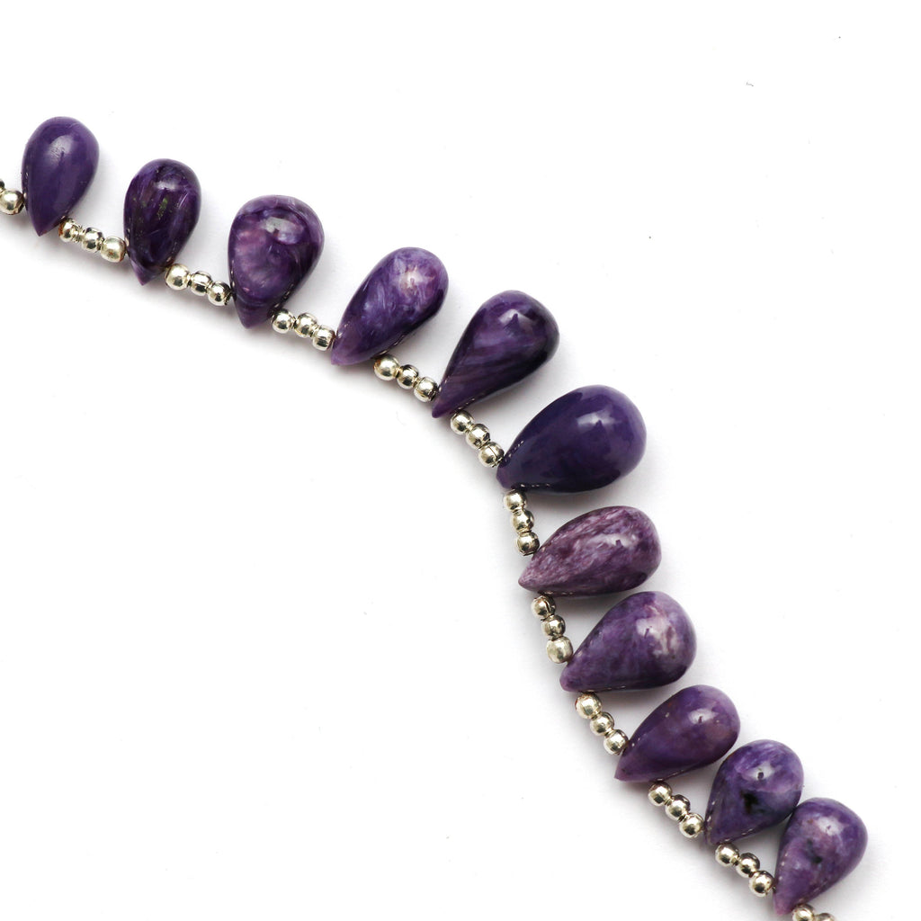 Unique Charoite Smooth Drops - 7x11 mm to 8x14 mm - Charoite - Gem Quality, 4 Inch Full Strand, Price Per Strand - National Facets, Gemstone Manufacturer, Natural Gemstones, Gemstone Beads