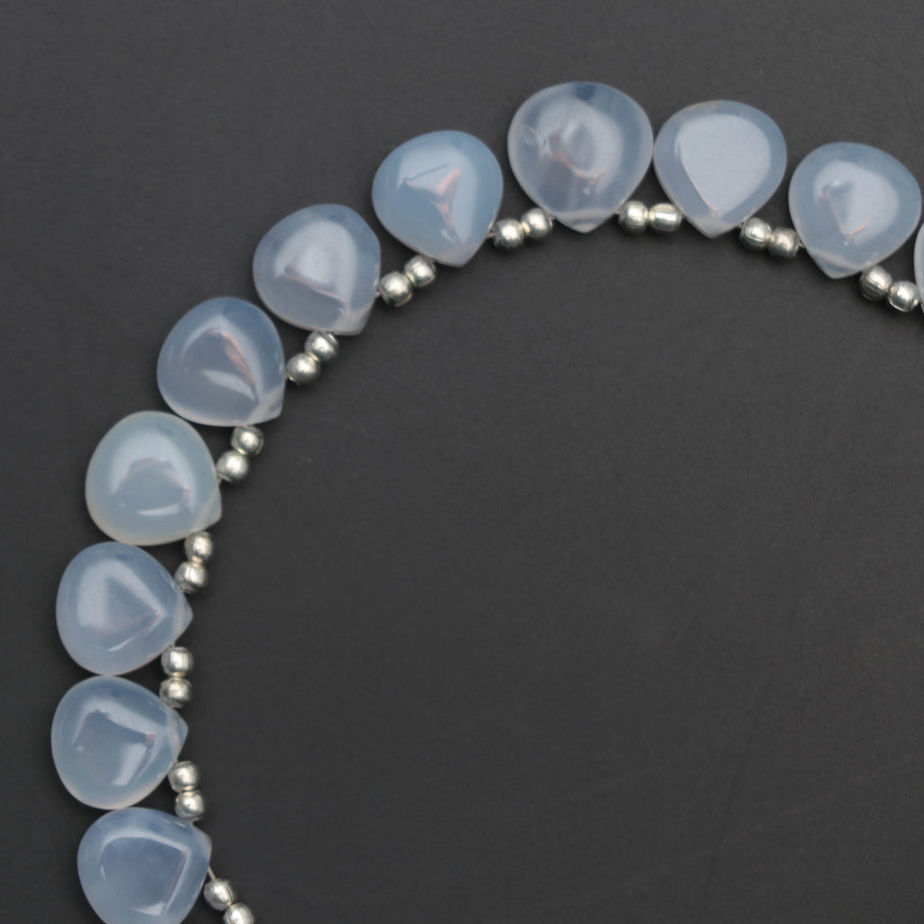 Blue Chalcedony Heart Shape Drops Smooth Beads , Blue Heart Shape -8x8 mm to 10x10 mm-Gem Quality, 8 Inch, Price Per Strand - National Facets, Gemstone Manufacturer, Natural Gemstones, Gemstone Beads