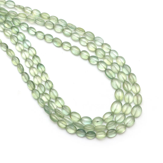 Prehnite Smooth Oval Beads, 4.5x5.5 mm To 7x9 mm, Prehnite Jewelry Making Beads, 18 Inches Full Strand, Price Per Strand