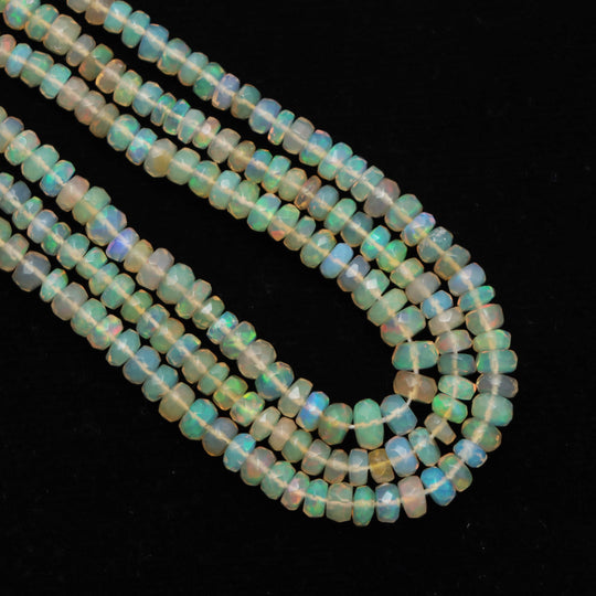 3-4mm Natural Ethiopian Opal Faceted Rondelle Shape Gemstone Beads For Jewelry Making