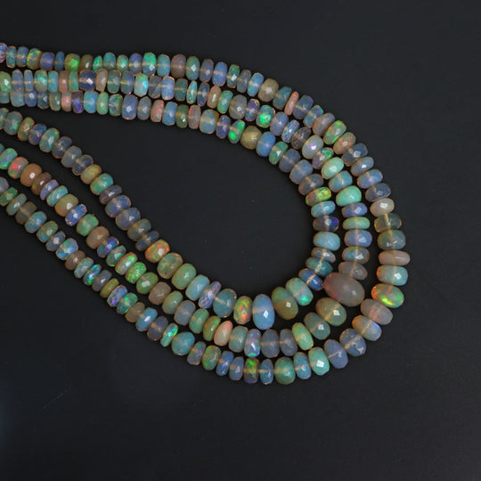 Ethiopian Opal Faceted Rondelle Beads, 3.5 mm To 7 mm, Opal Jewelry Making Beads, 18 Inches Full Strand, Price Per Strand