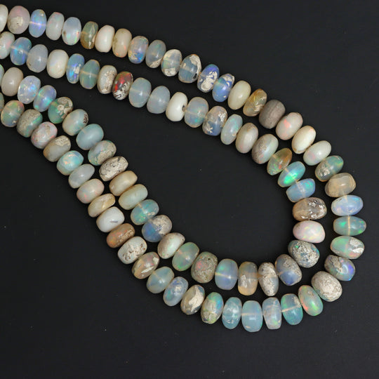 Ethiopian Opal Smooth Rondelle Beads, 5.5 mm To 9.5 mm, Opal Jewelry Making Beads, 18 Inches Full Strand, Price Per Strand