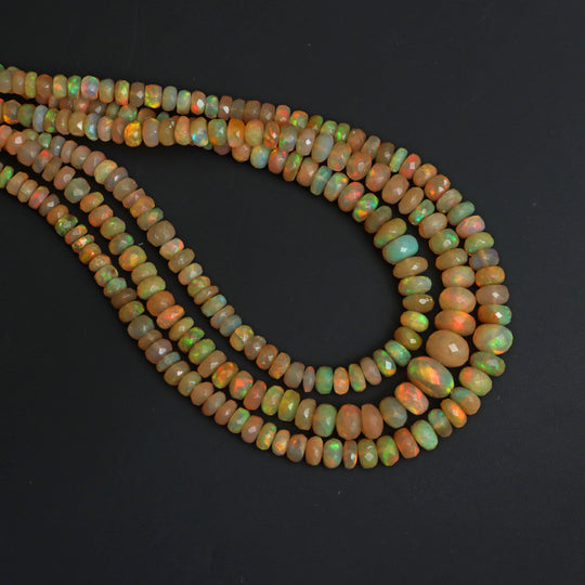 Ethiopian Opal Faceted Rondelle Beads, 3.5 mm To 7 mm, Opal Jewelry Making Beads, 18 Inches Full Strand, Price Per Strand