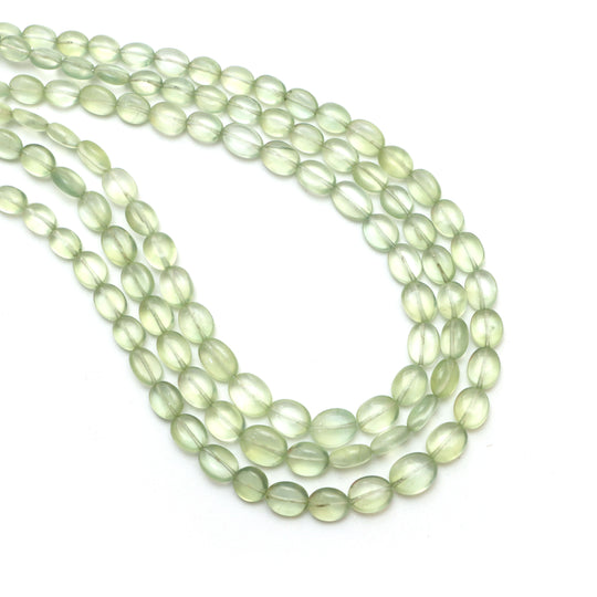 Prehnite Smooth Oval Beads, 3.5x4.5 mm To 6.5x8.5 mm, Prehnite Jewelry Making Beads, 18 Inches Full Strand, Price Per Strand