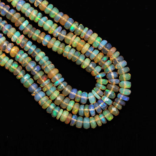 3-5mm Natural Ethiopian Opal Faceted Rondelle Beads Strand 16 inches