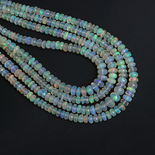 Ethiopian Opal Faceted Rondelle Beads, 3.5 mm To 7 mm, Opal Jewelry Making Beads, 18 Inches Full Strand, Price Per Strand
