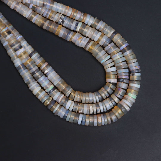 Australian Opal Smooth Tyre Beads, 4 mm To 8 mm, Australian Opal Jewelry Making Beads, 18 Inches Full Strand, Price Per Strand