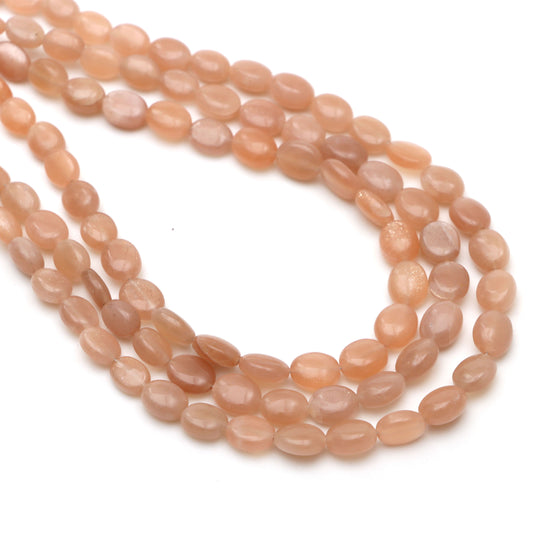 Peach Moonstone Smooth Oval Beads, 5.5x6.5 mm To 7x8.5 mm, Moonstone Jewelry Making Beads, 18 Inches Full Strand, Price Per Strand