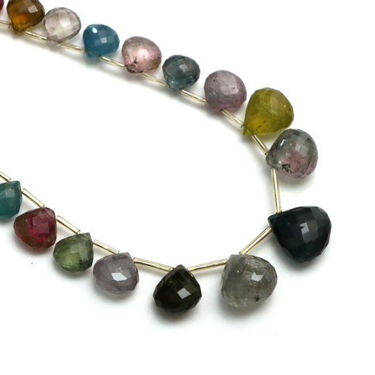 Multi Tourmaline Faceted Heart Beads, 6x7.5 mm To 18x18.5 mm, Tourmaline Jewelry Making Beads, 16 Inches Full Strand, Price Per Strand