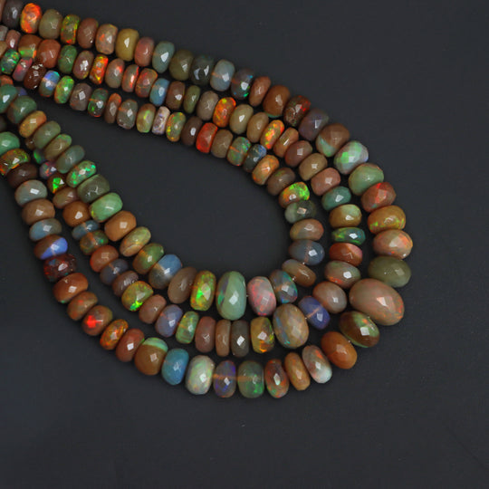 Ethiopian Opal Faceted Rondelle Beads, 3.5 mm To 8 mm, Opal Jewelry Making Beads, 18 Inches Full Strand, Price Per Strand
