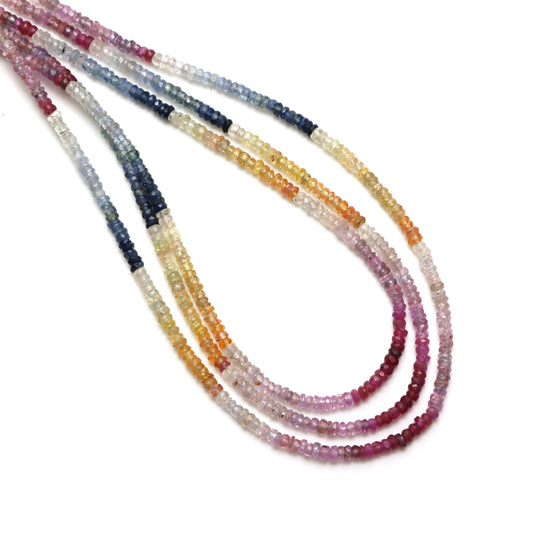 Multi Sapphire Faceted Rondelle Beads, 2.5 mm To 3 mm, Sapphire Jewelry Making Beads, 18 Inches Full Strand, Price Per Strand