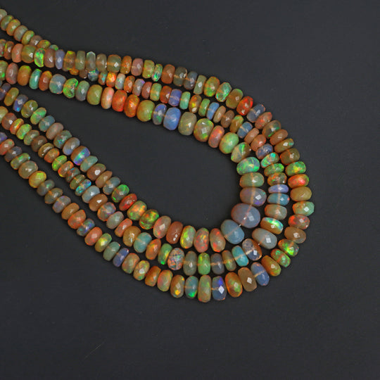 Golden Ethiopian Opal Faceted Rondelle Beads, 3.5 mm To 7 mm, Opal Jewelry Making Beads, 18 Inches Full Strand, Price Per Strand