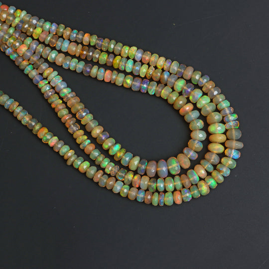 Ethiopian Opal Faceted Rondelle Beads, 3.5 mm To 7 mm, Opal Jewelry Making Beads, 18 Inches Full Strand, Price Per Strand