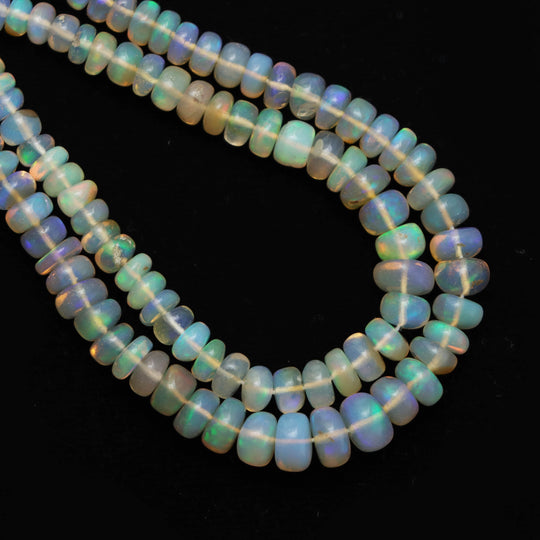 Natural Flashy 4.5-6.5mm Ethiopian Opal Smooth Rondelle Shape Beads Strand 17"