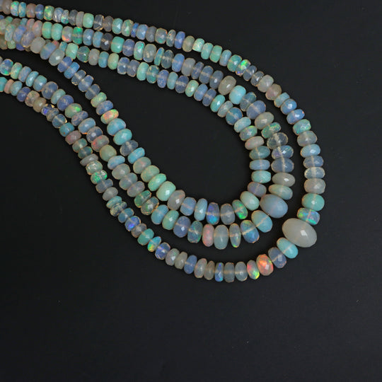 Ethiopian Opal Faceted Rondelle Beads, 3.5 mm To 7 mm, Opal Jewelry Making Beads, 18 Inches Full Strand, Price Per Strand