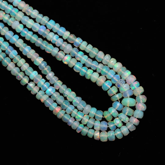 3-4mm Natural Ethiopian Opal Faceted Rondelle Gemstone Beads For Jewelry Making
