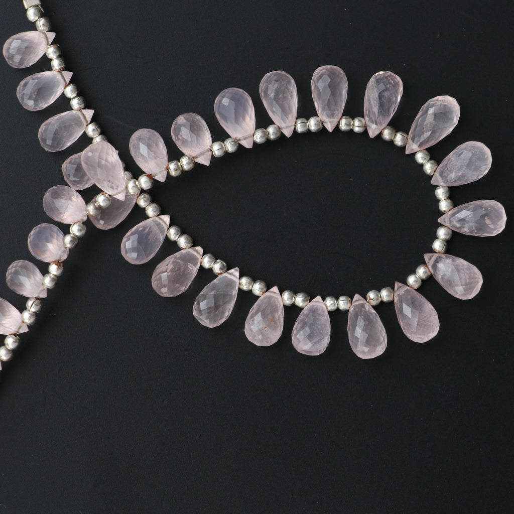 Rose Quartz Faceted Drops Beads - 5x8 mm to 6x10 mm - Rose Quartz Briollete - Gem Quality , 20 Cm Full Strand, Price Per Strand - National Facets, Gemstone Manufacturer, Natural Gemstones, Gemstone Beads