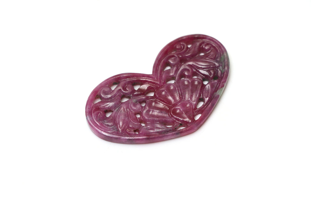 Natural Ruby Carving Heart Loose Gemstone - 24x41 mm - Ruby Heart, Ruby Carving Loose Gemstone, 1 Piece - National Facets, Gemstone Manufacturer, Natural Gemstones, Gemstone Beads