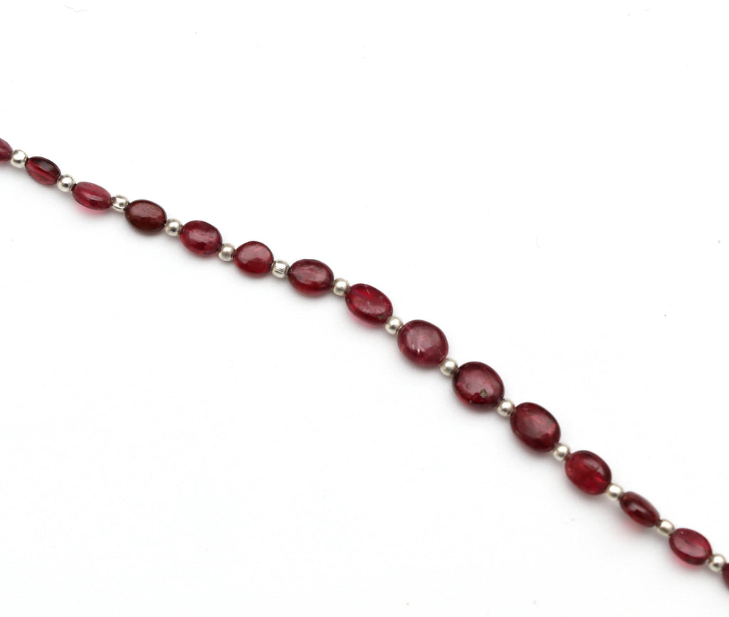 Red Spinel Smooth Oval Beads With Metal Balls- 2x3 mm to 4x7 mm - Red Spinel - Gem Quality , 8 Inch/ 20 Cm Full Strand, Price Per Strand - National Facets, Gemstone Manufacturer, Natural Gemstones, Gemstone Beads