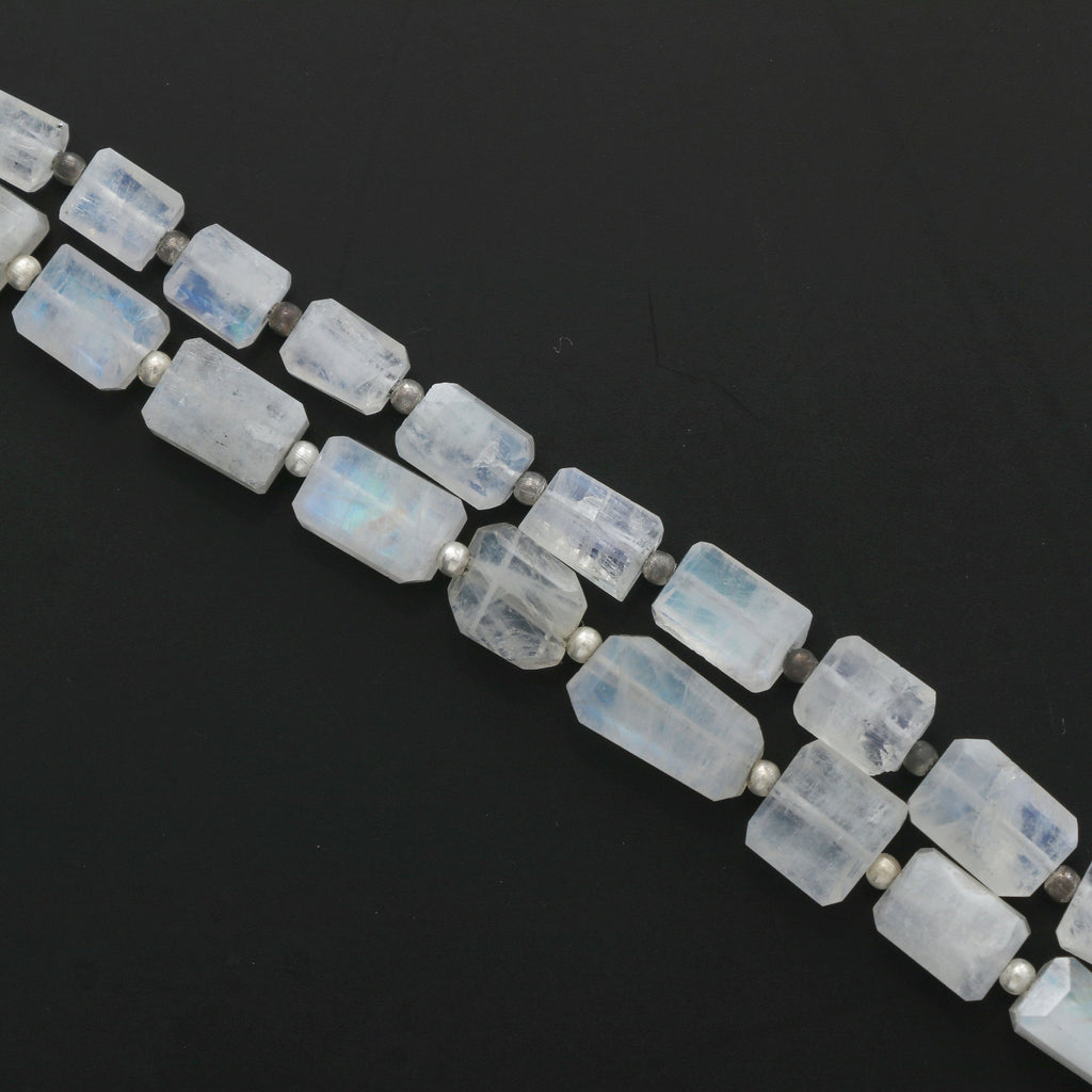 Natural Rainbow Moonstone Faceted Cylinder, 6.5x8 mm to 7x13 mm, Rainbow Faceted, Moonstone strand, 8 Inch Full Strand, per strand price - National Facets, Gemstone Manufacturer, Natural Gemstones, Gemstone Beads