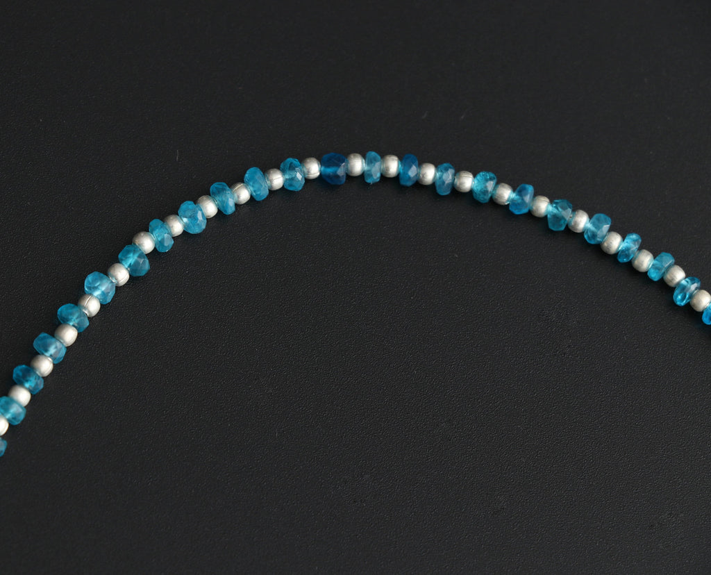 Neon Apatite Faceted Roundel Beads With Metal Balls - 3 mm to 4 mm - Neon Apatite Beads - Gem Quality , 8 Inch Full Strand, Price Per Strand - National Facets, Gemstone Manufacturer, Natural Gemstones, Gemstone Beads