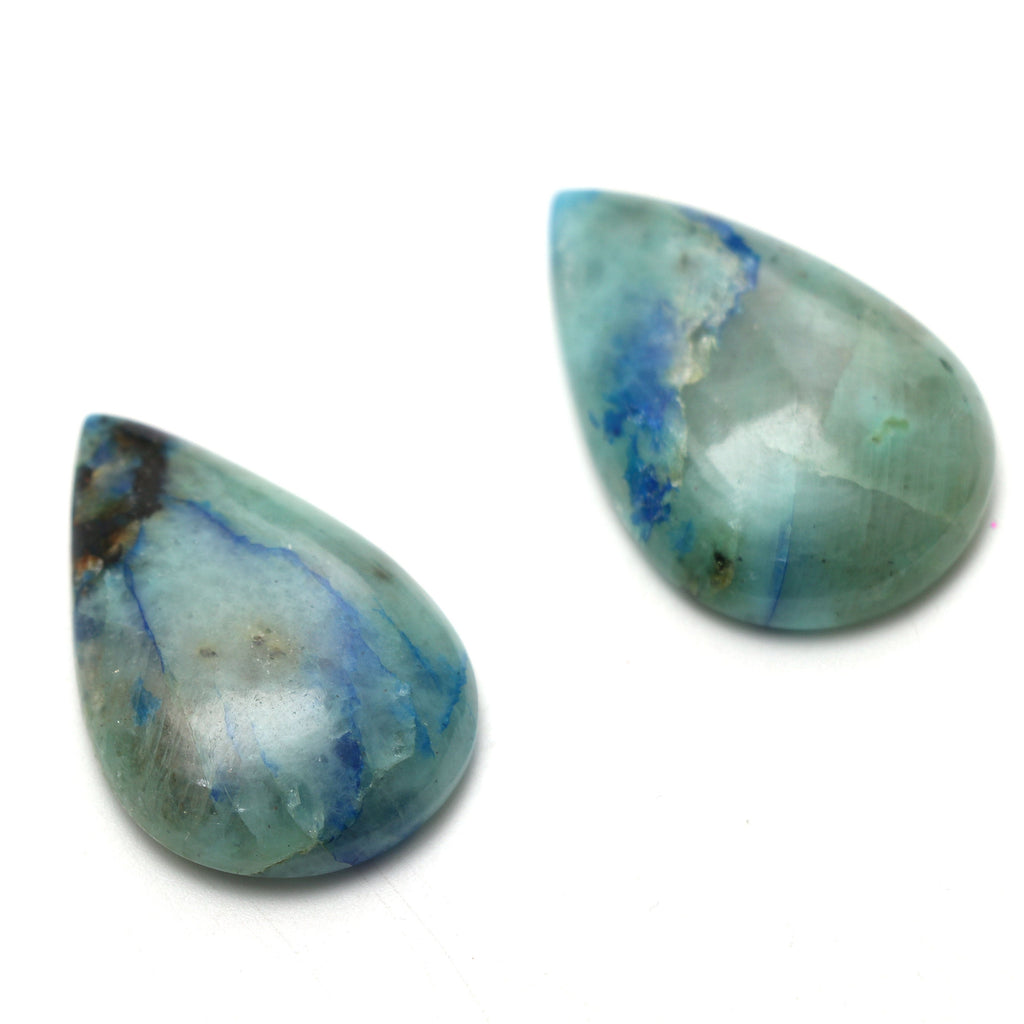 Rare & Gorgeous Azurite Feldspar Pear Cabochon| Azurite Feldspar Smooth Cabochon | 37x23 mm | Pair ( 2 Pieces ) - National Facets, Gemstone Manufacturer, Natural Gemstones, Gemstone Beads
