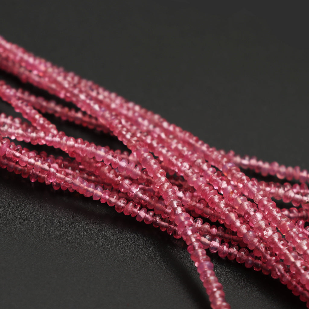 Natural Pink Spinel Smooth Roundel Beads, 2.5 mm to 4 mm, Spinel Gemstone Beads - Gem Quality , 18 Inch/ 46 Cm Full Strand, Price Per Strand - National Facets, Gemstone Manufacturer, Natural Gemstones, Gemstone Beads
