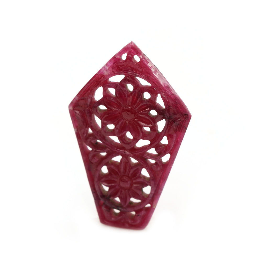 Natural Ruby Carving Pentagon Shaped Loose Gemstone - 51x32x2.5 mm - Pentagon Ruby, Ruby Carving Loose Gemstone, 1 Piece - National Facets, Gemstone Manufacturer, Natural Gemstones, Gemstone Beads