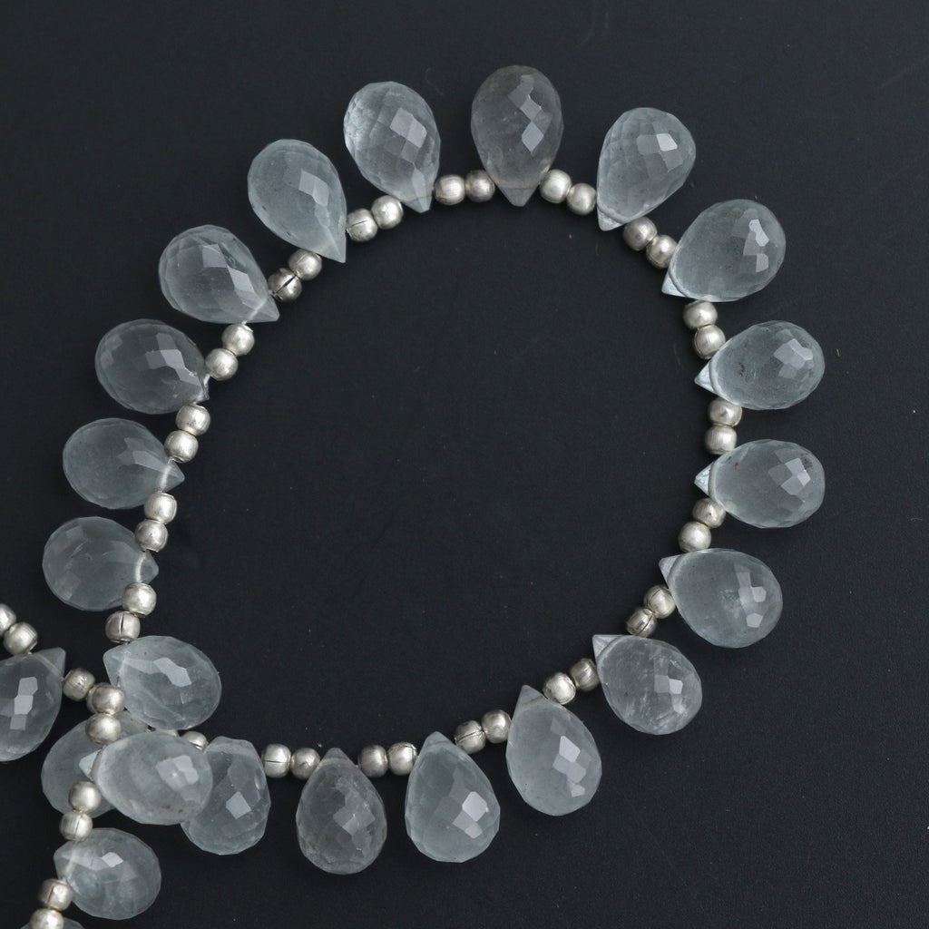 Aquamarine Faceted Drops Beads - 6x9 mm to 6x10 mm - Aquamarine Drops Briollete - Gem Quality , 20 Cm Full Strand, Price Per Strand - National Facets, Gemstone Manufacturer, Natural Gemstones, Gemstone Beads