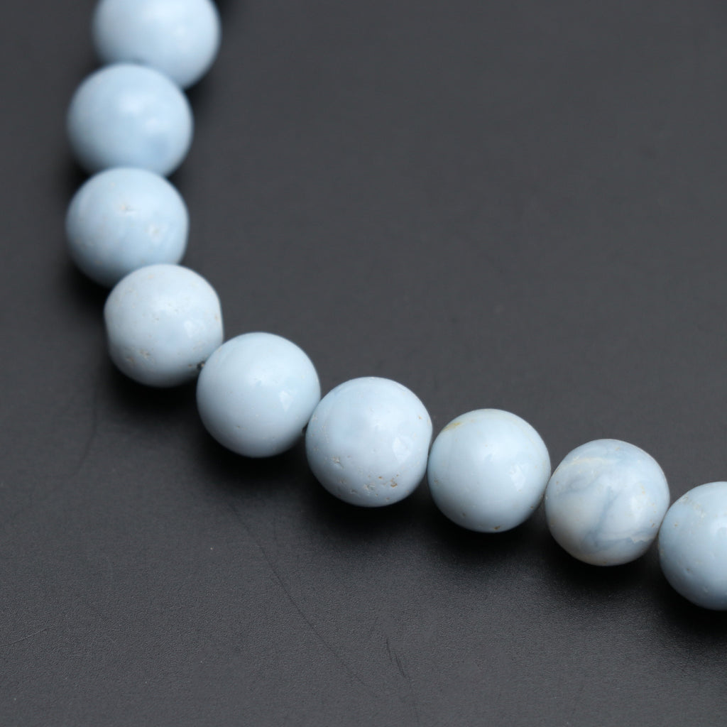 Natural Blue Opal Smooth Beads Balls,Blue Opal Round Balls, Jewelry Making- 9 mm to 10 mm- Blue Opal- Gem Quality, 8 Inch, Price Per Strand - National Facets, Gemstone Manufacturer, Natural Gemstones, Gemstone Beads