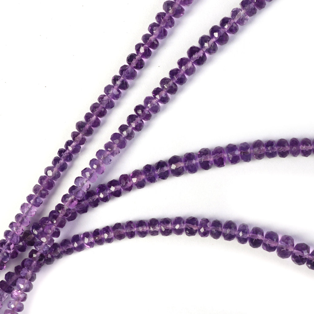 Amethyst Faceted Beads, Amethyst Rondelle Beads, Faceted Beads, Round Beads, Fine Quality, Natural, 4mm to 6 mm, 8 Inch Strand - National Facets, Gemstone Manufacturer, Natural Gemstones, Gemstone Beads