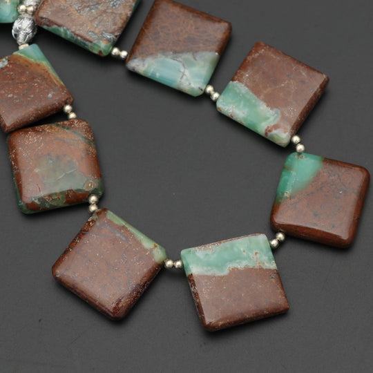 Natural Green Opal Smooth Square Flats Beads - 18x18mm to 20x20mm - Opal Jewelry Making Beads, 8 Inch Full Strand, Price Per Strand