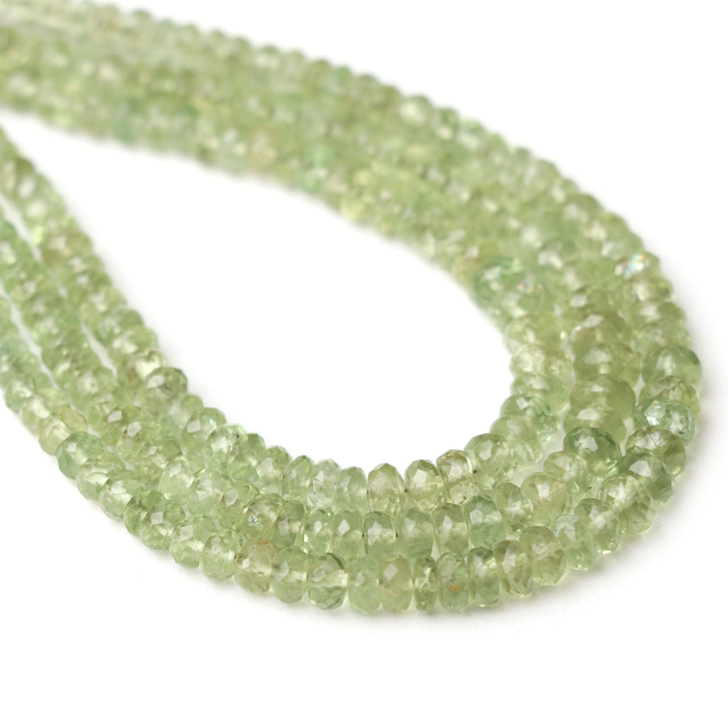 Apatite Faceted Rondelle Beads, Green Apatite Rondelle, 3.5 mm To 5 mm, 18 Inch Strand - National Facets, Gemstone Manufacturer, Natural Gemstones, Gemstone Beads