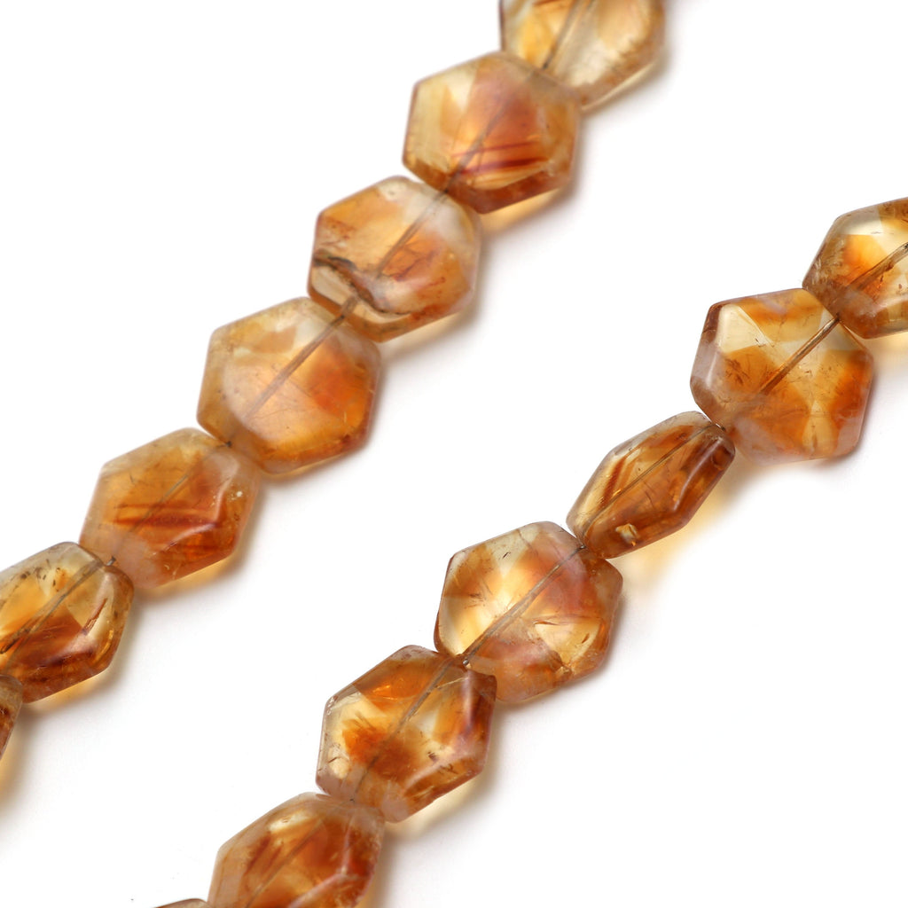 Citrine Smooth Hexagon Beads - 11 mm to 15 mm - BI Color Citrine Hexagon Gemstone , 8 Inch/16 Inch/18 Inch, Price Per Strand - National Facets, Gemstone Manufacturer, Natural Gemstones, Gemstone Beads