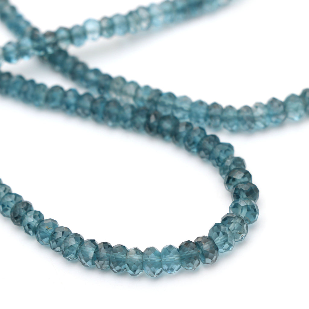 Blue Topaz Faceted Rondelle Beads, 3 mm to 5.5 mm, Blue Topaz Rondelle Beads, - Gem Quality , 8 Inch/ 16 Inch Full Strand, Price Per Strand - National Facets, Gemstone Manufacturer, Natural Gemstones, Gemstone Beads