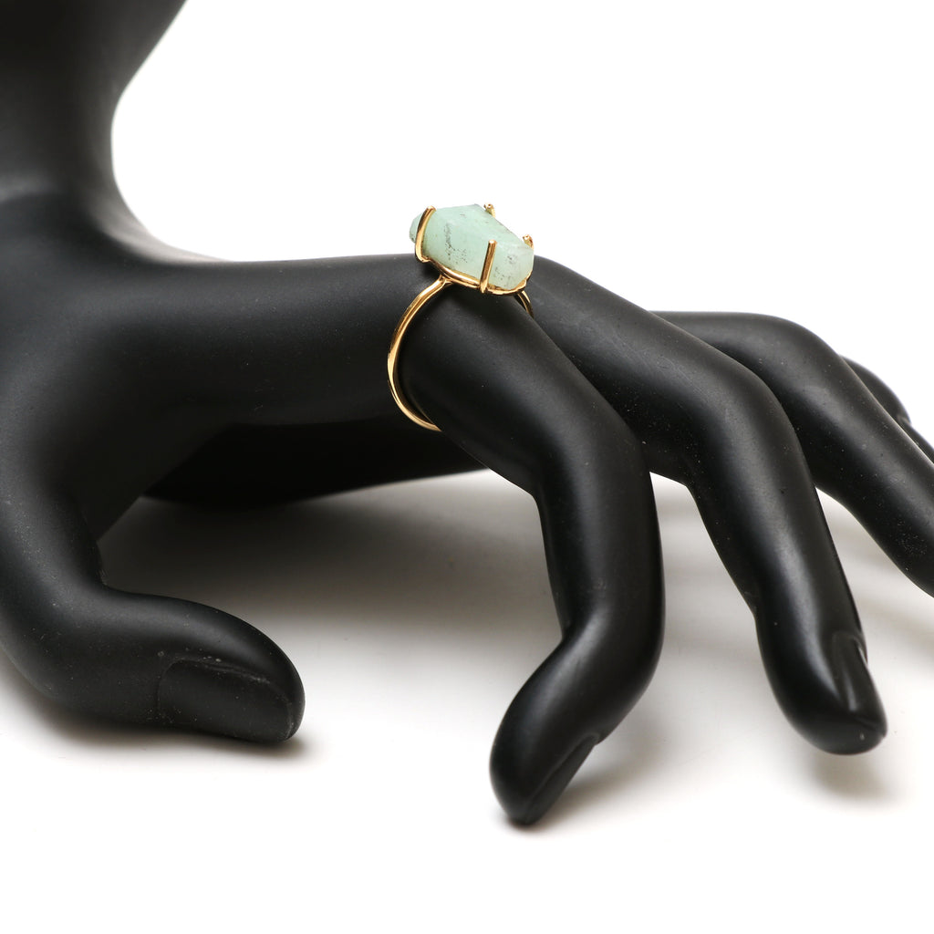 Mint Chrysoprase Rough Gemstone Prong Ring, 925 Sterling Silver Gold Plated ,Gift For Her, Set Of 5 Pieces - National Facets, Gemstone Manufacturer, Natural Gemstones, Gemstone Beads