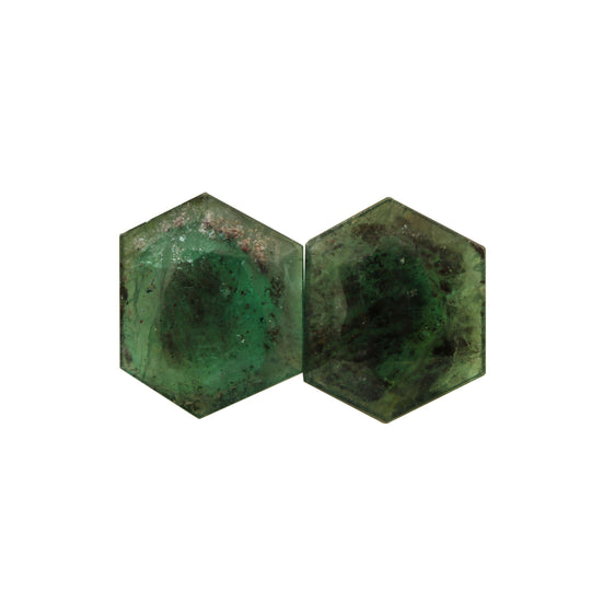 Natural Emerald Faceted Hexagon Loose Gemstone, 19x24.5 mm, Emerald Jewelry Making Gemstone, Pair (2 Pcs)