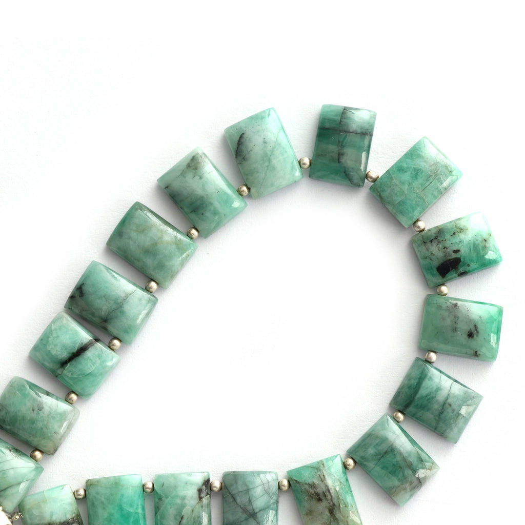 Emerald Smooth Rectangle Cushion With Metal Spacer Ball - 14x10 mm - Emerald - Gem Quality , 8 Inch/ 20 Cm Full Strand, Price Per Strand - National Facets, Gemstone Manufacturer, Natural Gemstones, Gemstone Beads