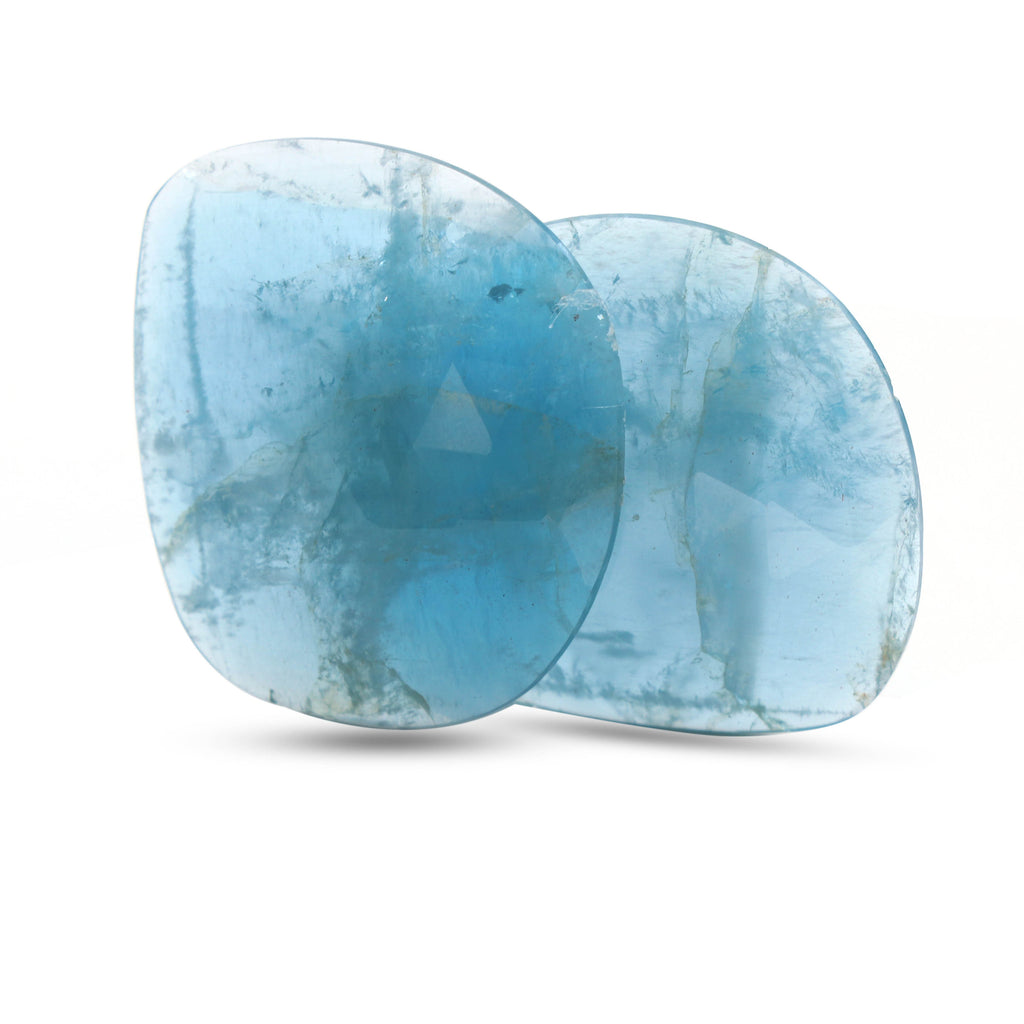 Natural Aquamarine Organic Faceted Loose Gemstone -34x30mm- Aquamarine Organic ,Loose Gemstone, Pair (2 Pieces) - National Facets, Gemstone Manufacturer, Natural Gemstones, Gemstone Beads