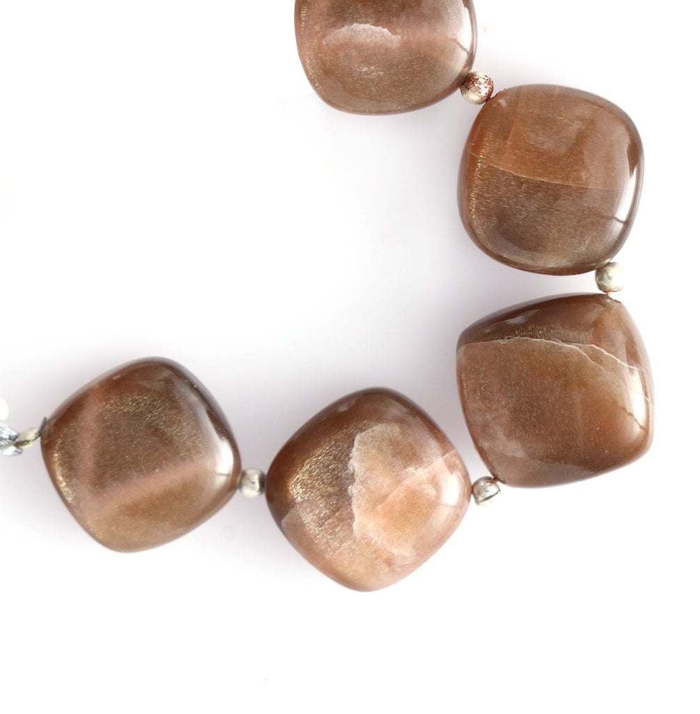 Moonstone Smooth Cushion Beads - 13x13 mm to 14x14 mm- Peach Moonstone Cushion Cabs - Gem Quality , 9 Cm Full Strand, Price Per Strand - National Facets, Gemstone Manufacturer, Natural Gemstones, Gemstone Beads